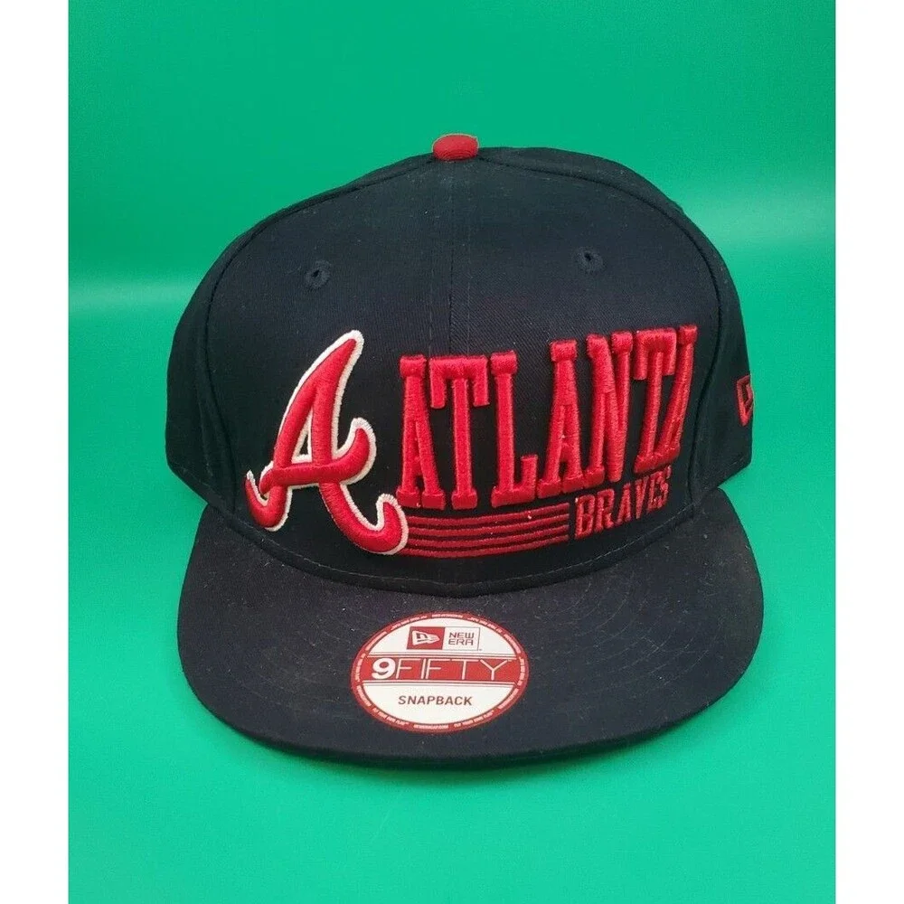 Men's New Era 9Fifty MLB Atlanta Braves Team Block Navy Snapback, Pre-owned EUC